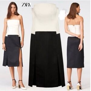 Zara studio collection limited edition contrast corset style dress black ivory S